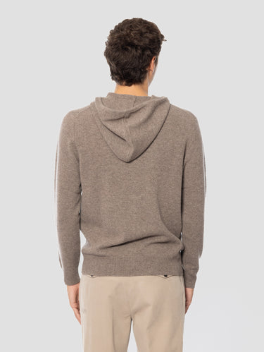 Sweat à capuche zippé en laine noisette