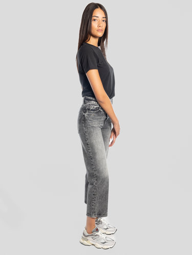 Jeans Jill met cropped pijp gemarmerd zwart
