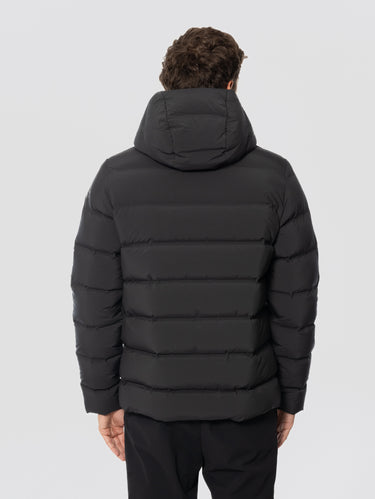 Mid-Length Down Jacket with Hood Black