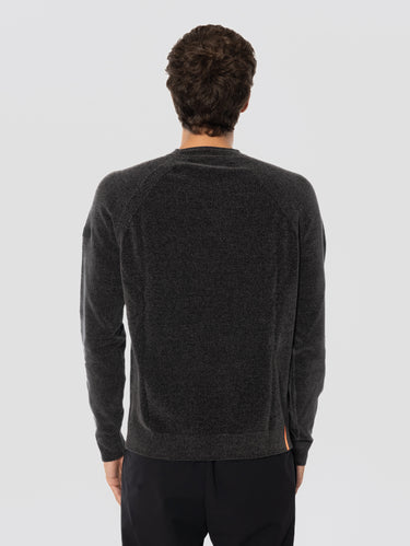 Pull col rond en velours côtelé acier