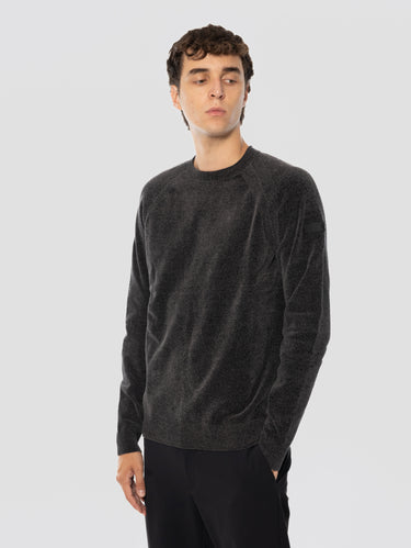 Pull col rond en velours côtelé acier