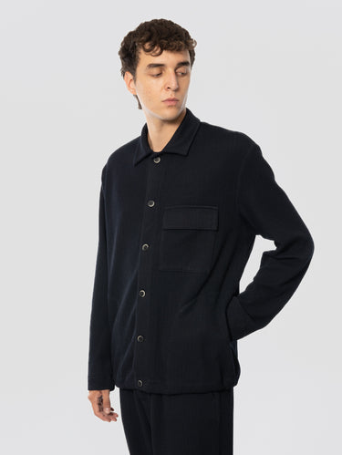Surchemise en jersey de laine côtelé bleu begolo