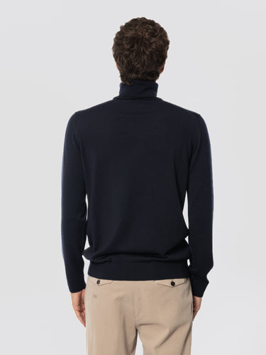 Pull col montant en laine mérinos bleu nuit