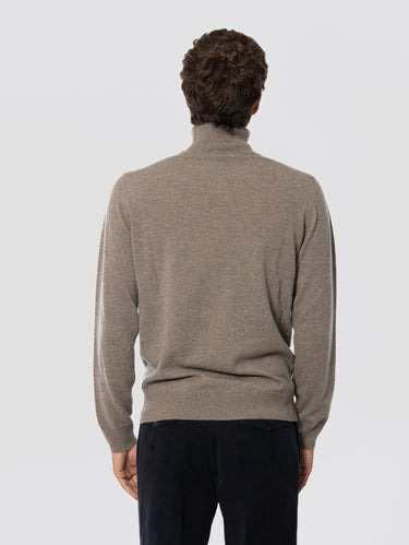 Pull col montant en laine Geelong taupe