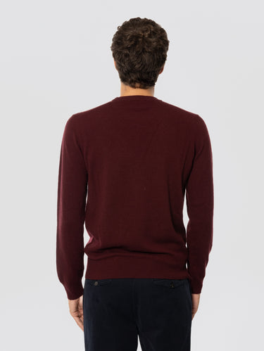 Pull col rond en laine Geelong cerise