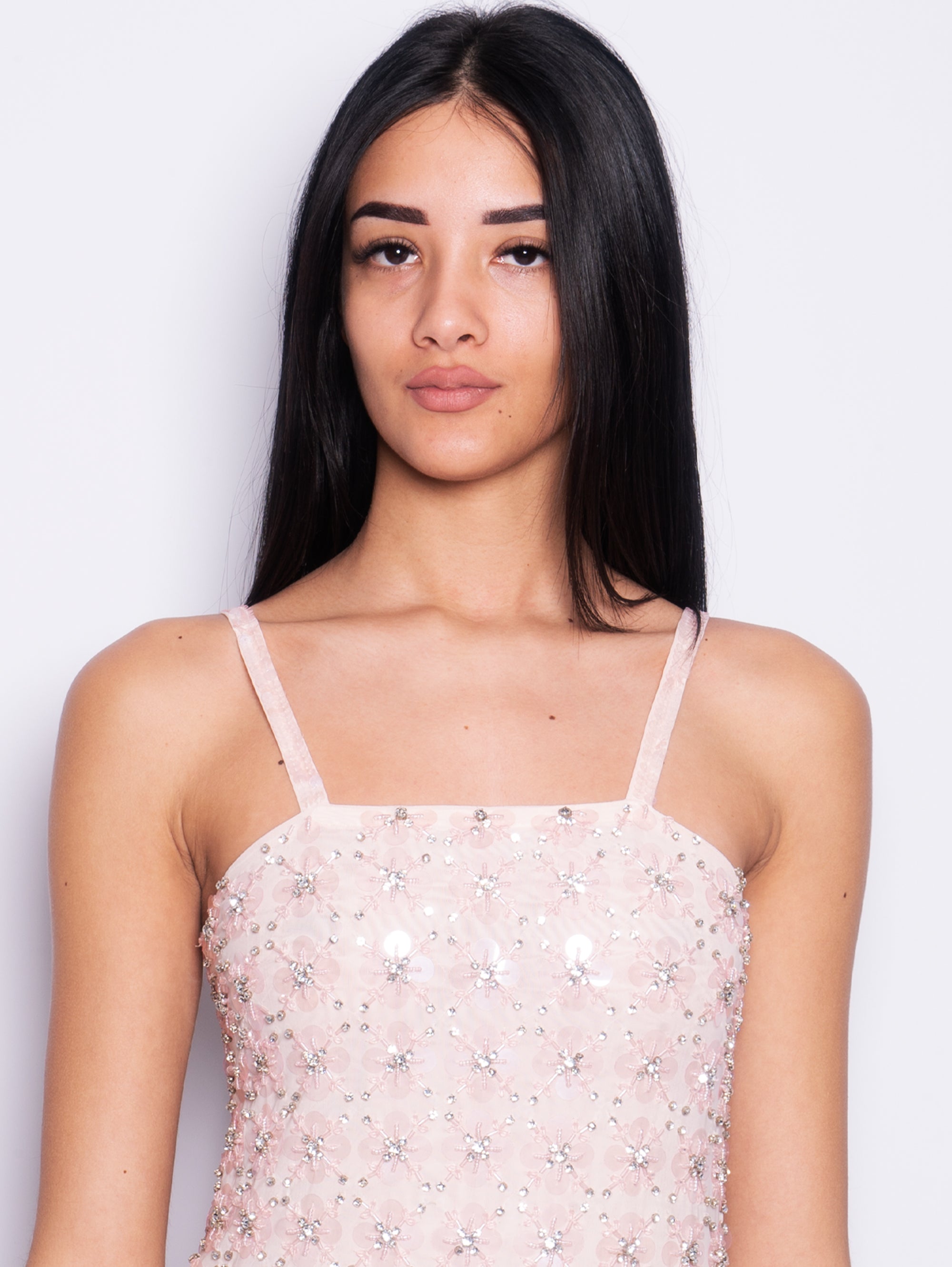 Peach Flower Dress with Crystals and Sequins
