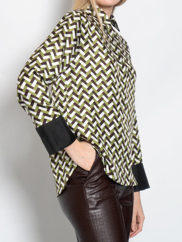 Camicia in Seta Stampa Geometrica Verde