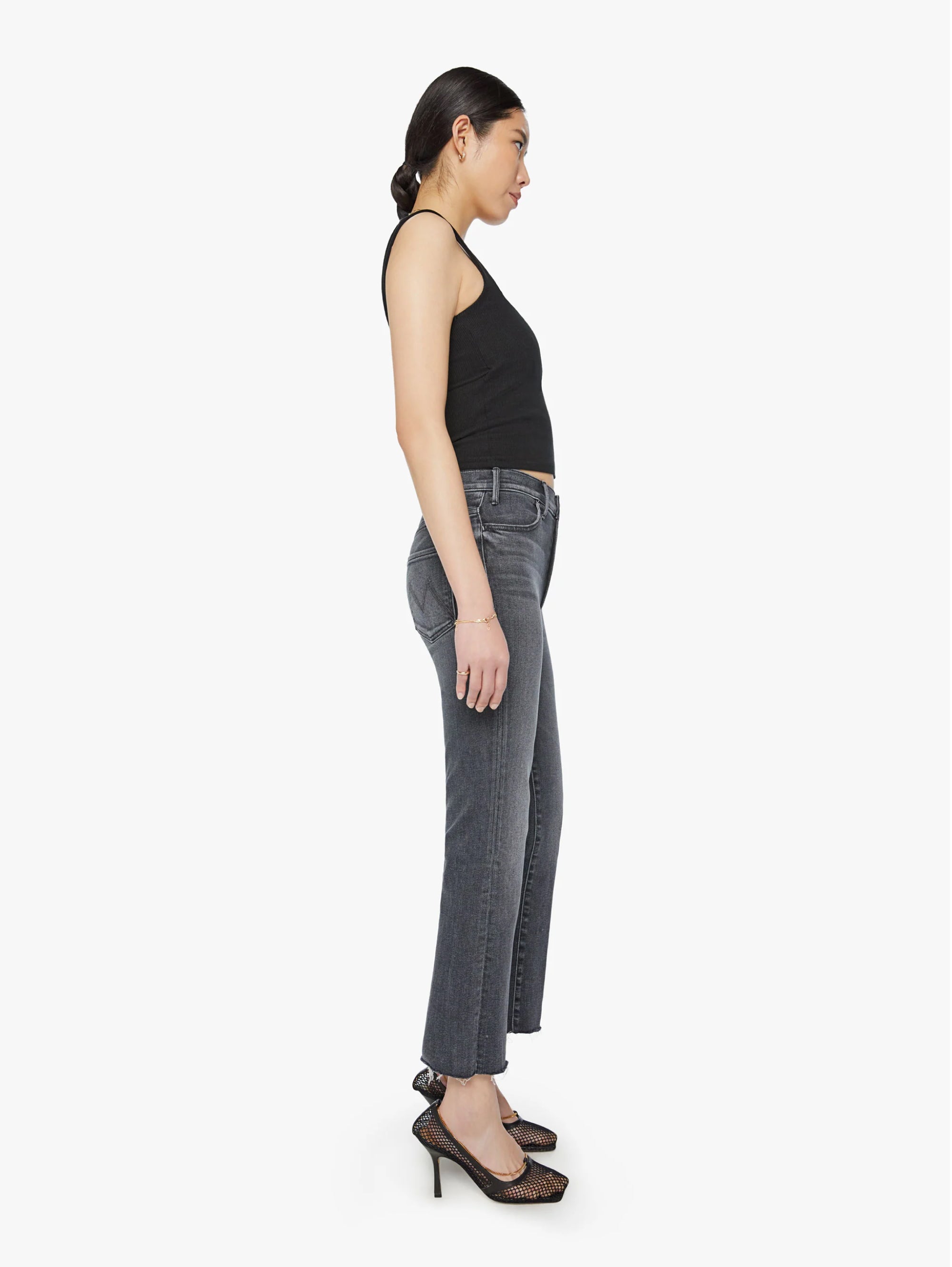 High Waisted Gray Trumpet Jeans