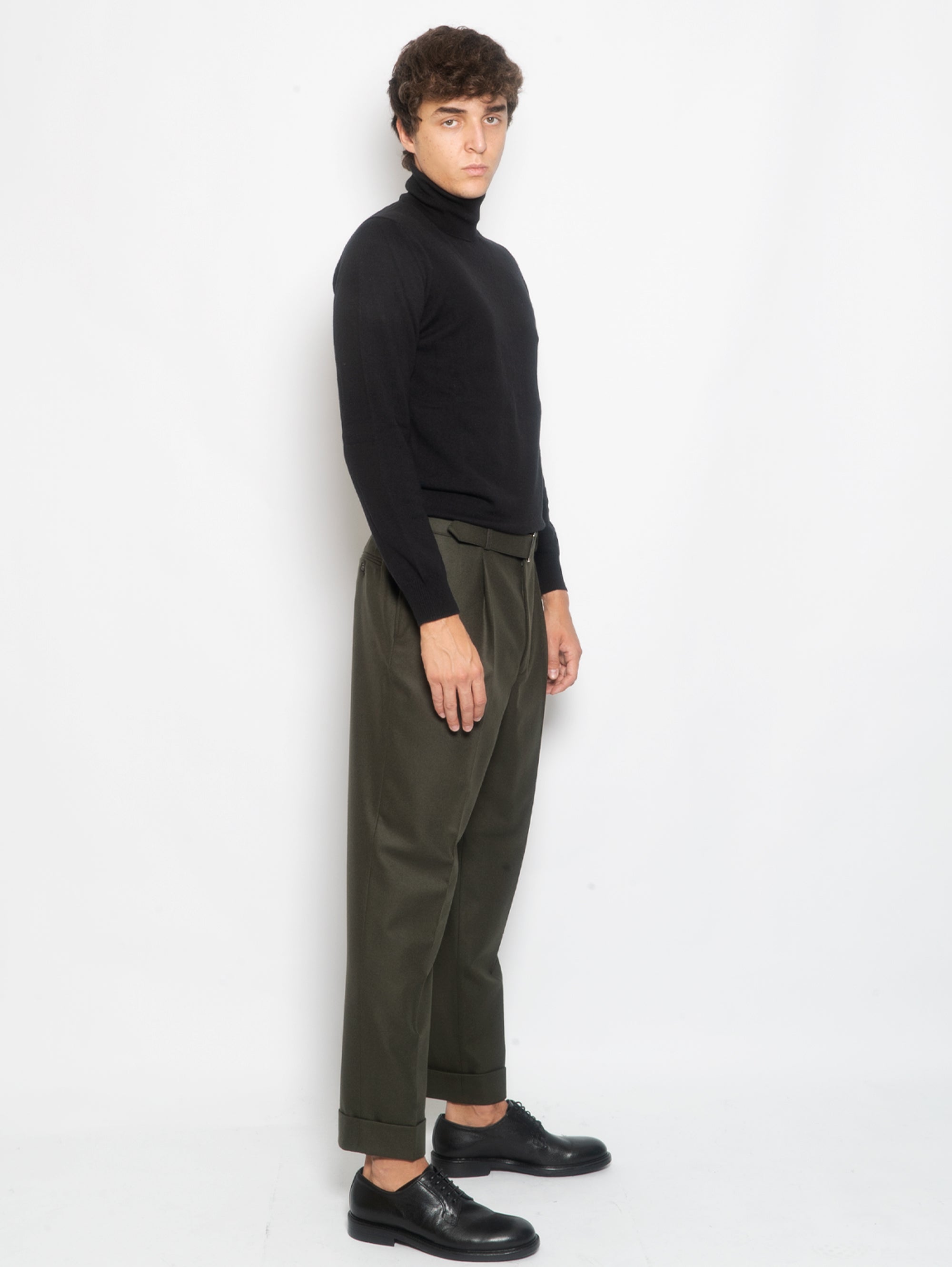 Cool Wool Trousers with Olive Green Belt