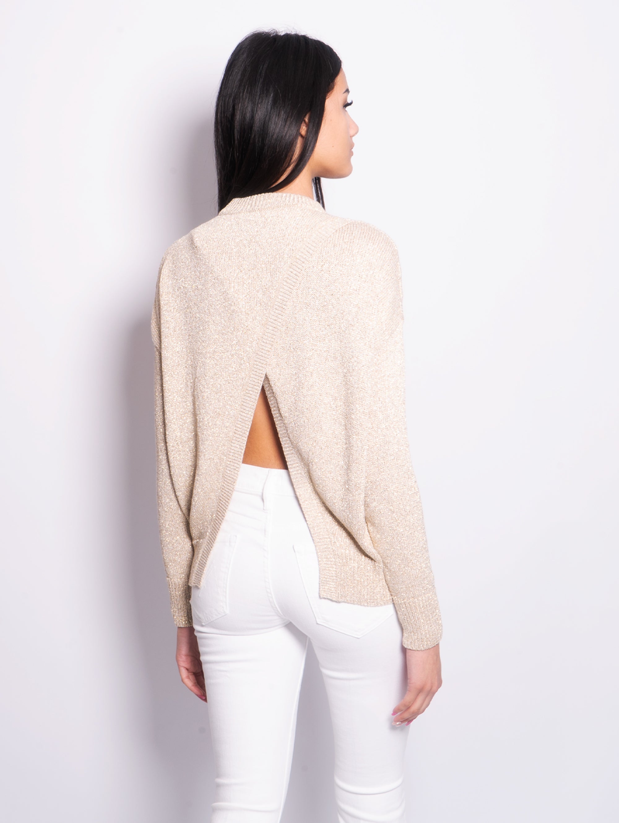 Lurex sweater with back slit Sand