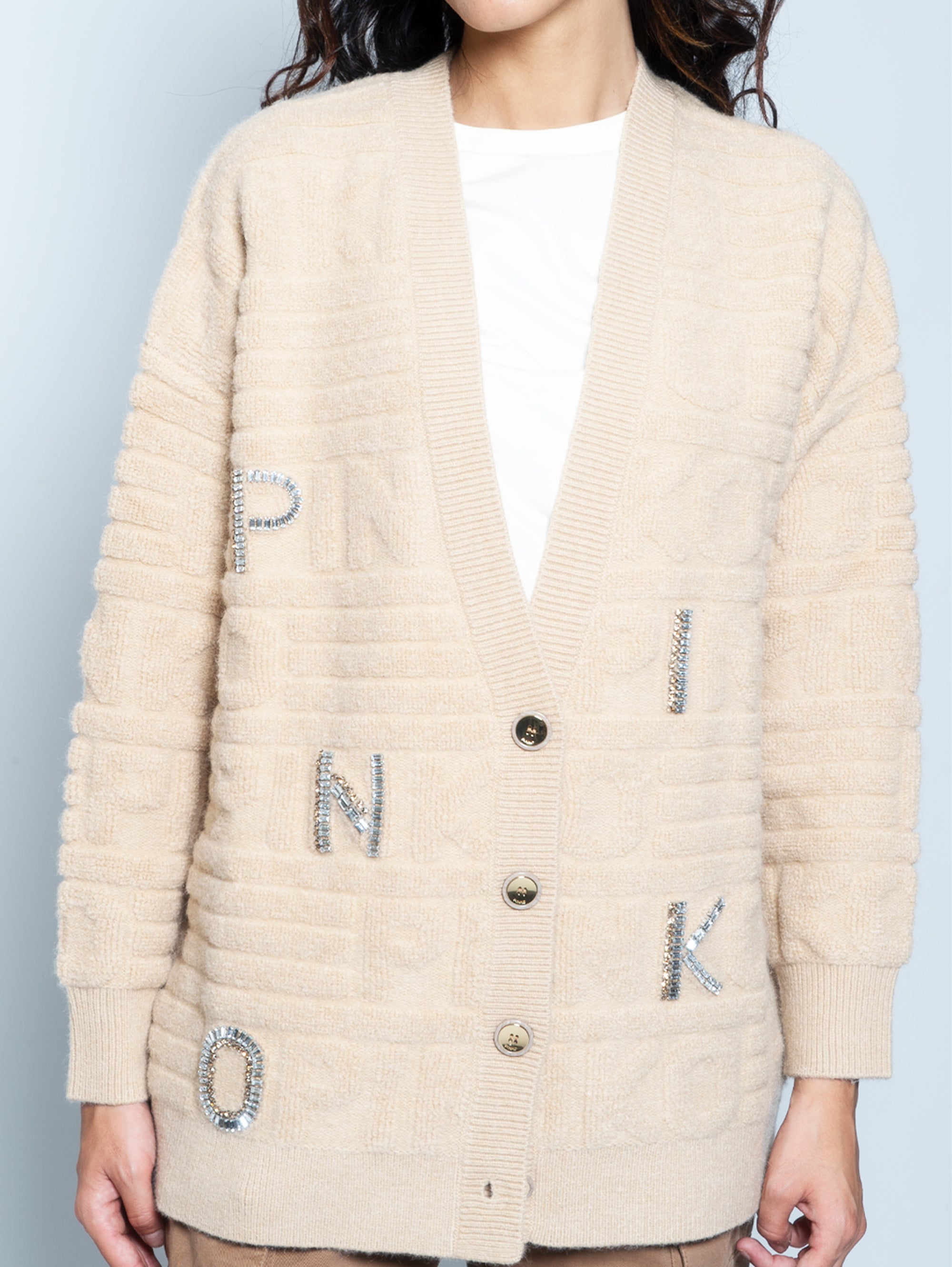 Maxi Cardigan in Beige Terry Stitch Knit