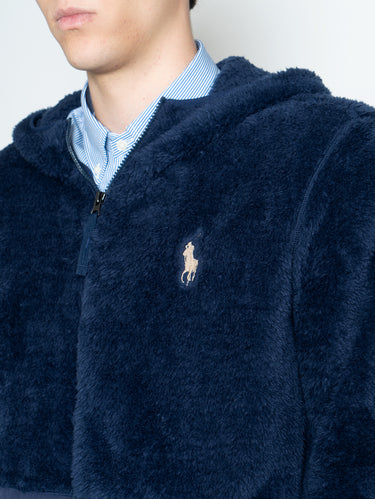 Fleece-Sweatshirt mit langem Flor und Kapuze Navy