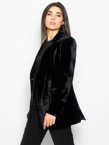 Doppelreihige Samtjacke Schwarz