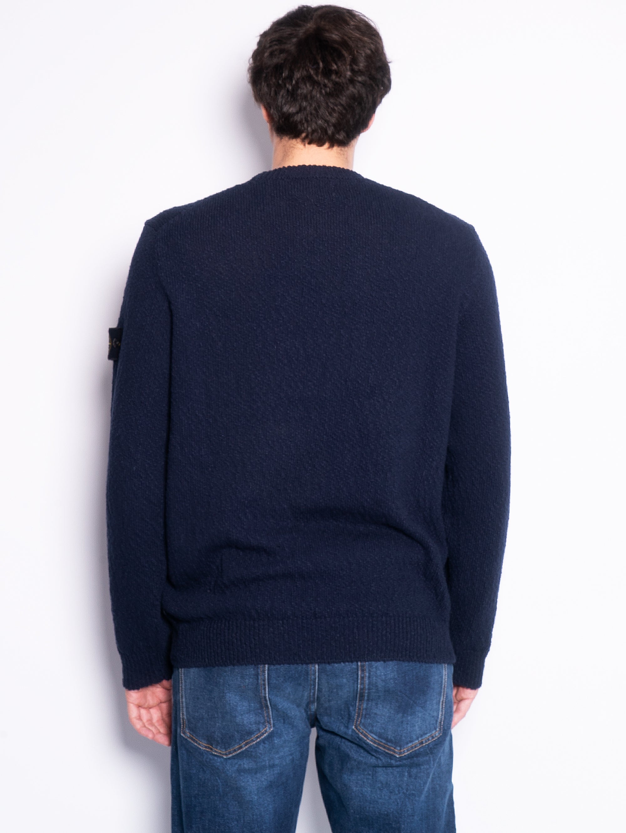 Blue Irregular Cotton Crew Neck Sweater