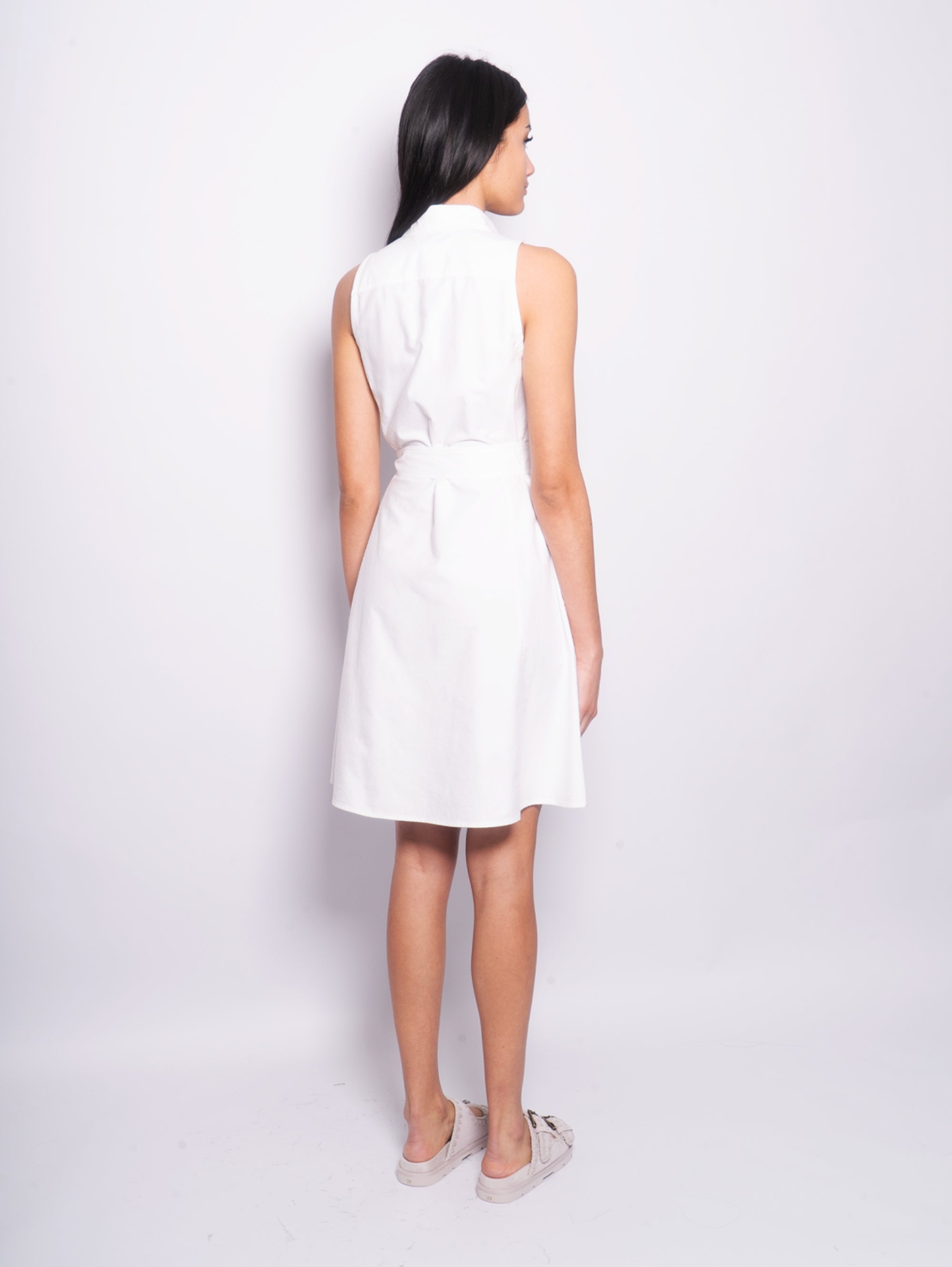 White Oxford Cotton Sleeveless Shirt Dress