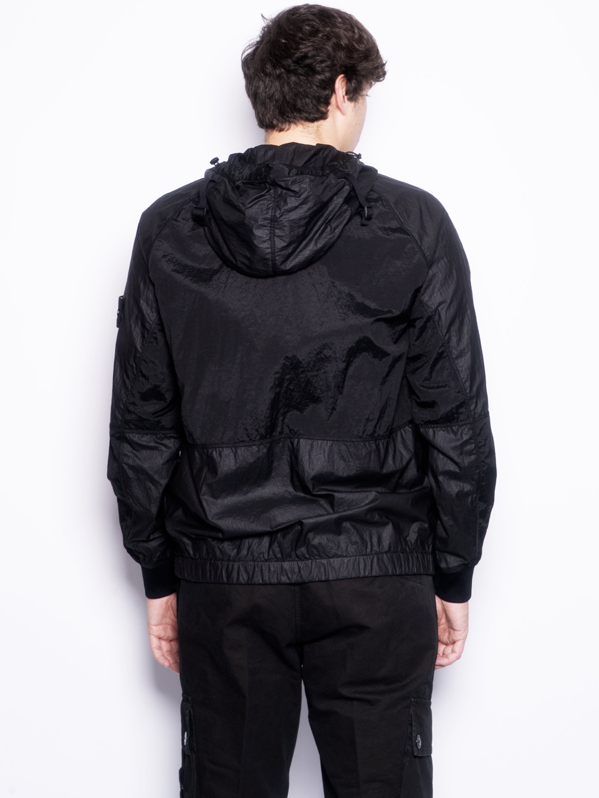 Black Nylon Metal Iridescent Hooded Jacket