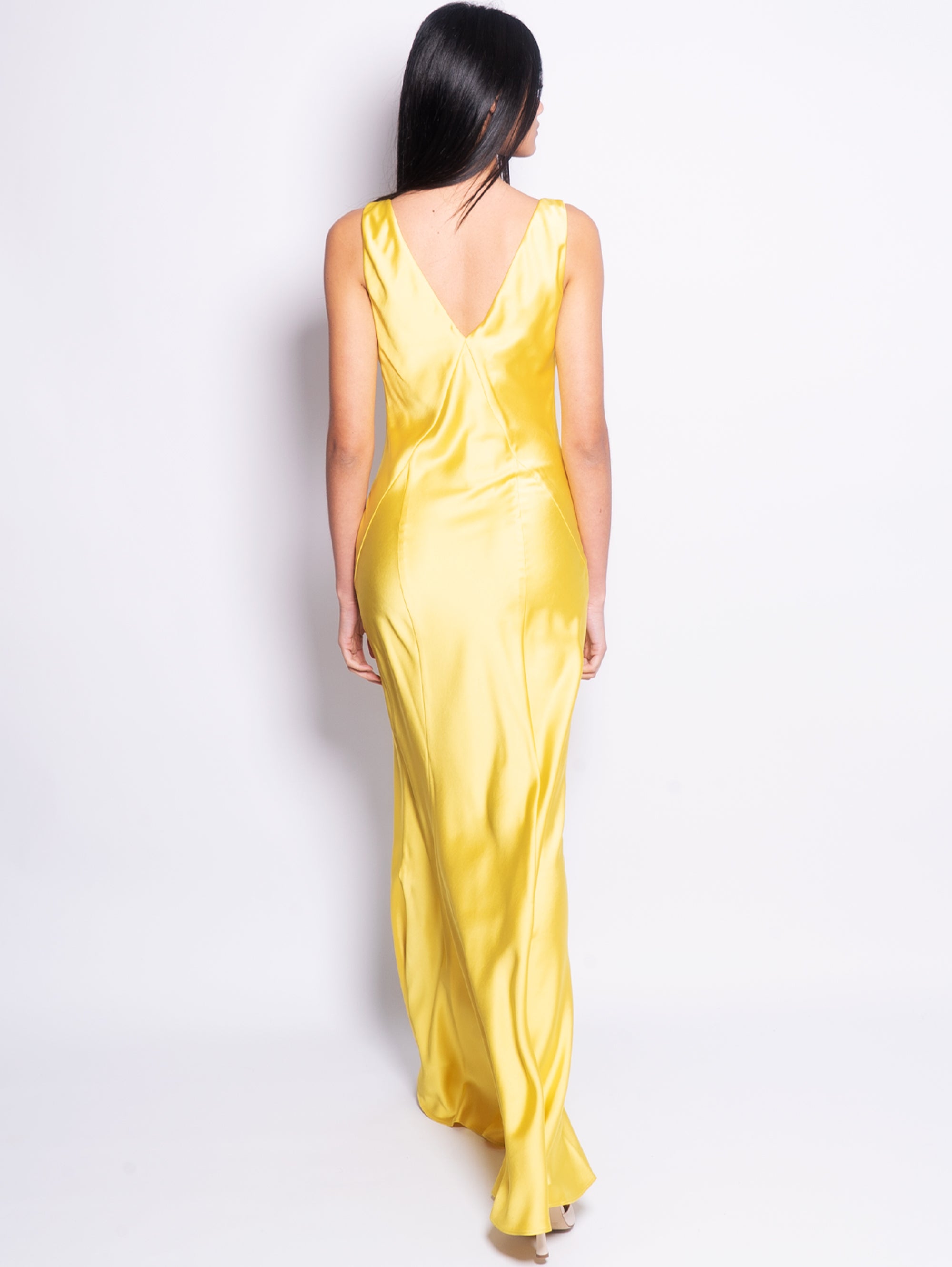 Long Dress in Yellow Satin