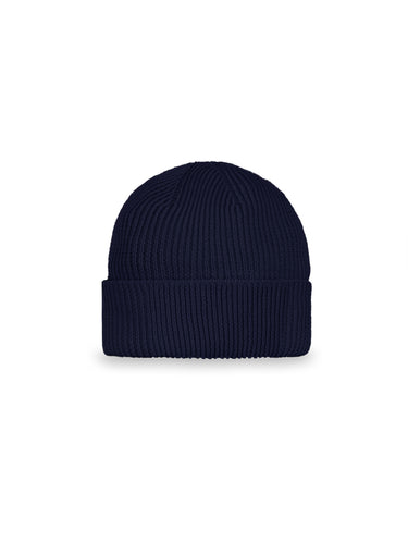 Geribbelde muts met logo blauw