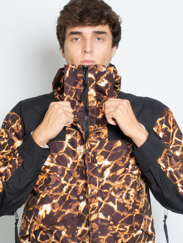 Giacca con Cappuccio Retro Mountain Stampa Marrone