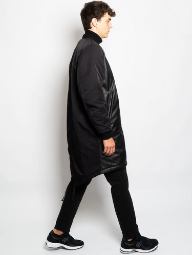 Parka in Pelle e Nylon Imbottito Nero