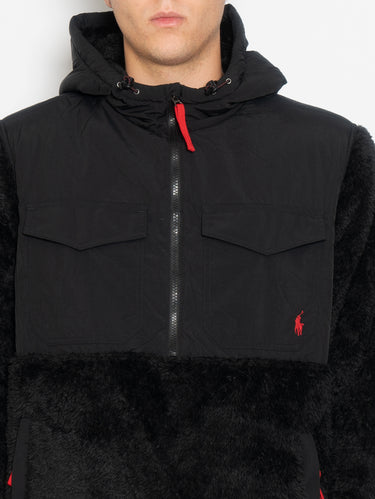 Fleece-Sweatshirt mit Kapuze und halbem Reißverschluss Schwarz