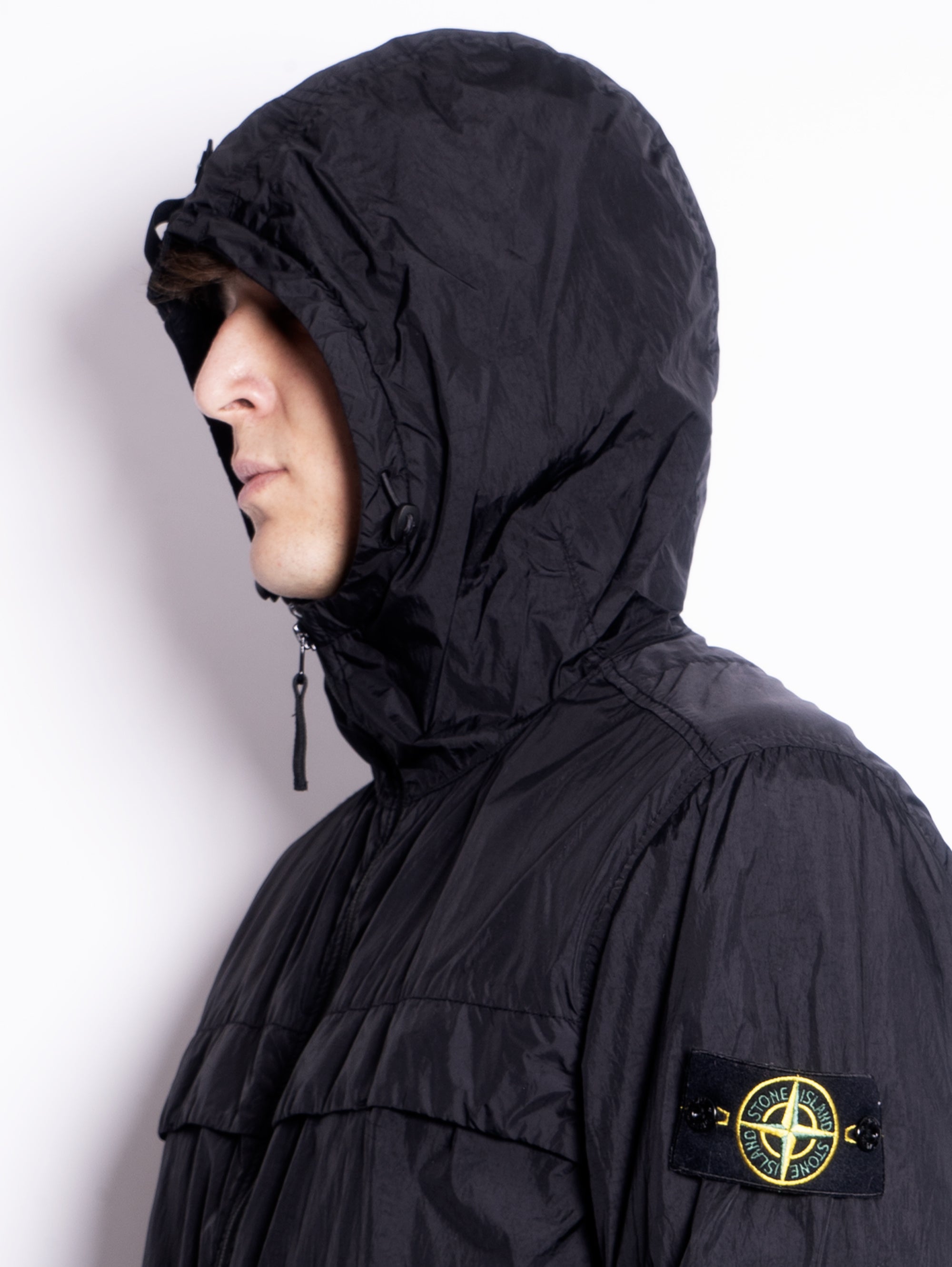 Black Nylon Reps Hooded Jacket