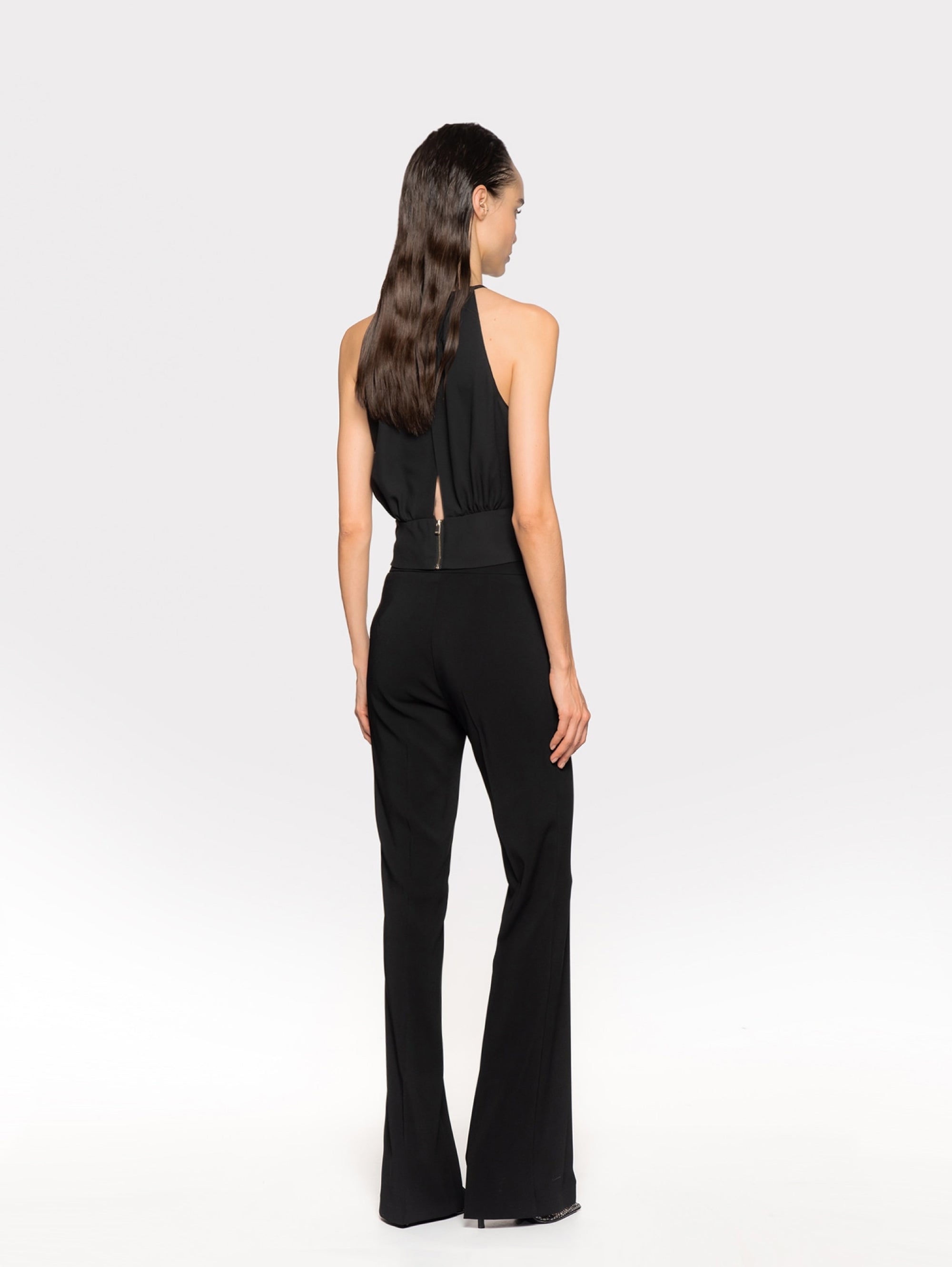 Black crepe flared trousers