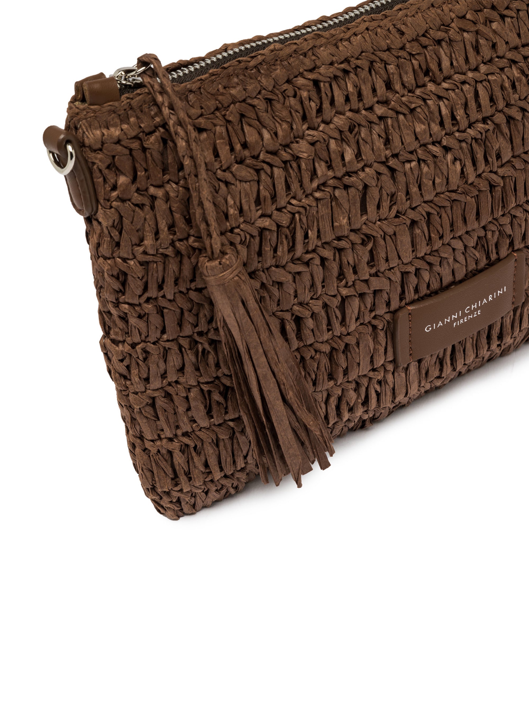 Straw clutch bag with coffee crochet workmanship