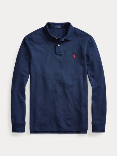 Polo Langarm Custom Slim Fit Blau