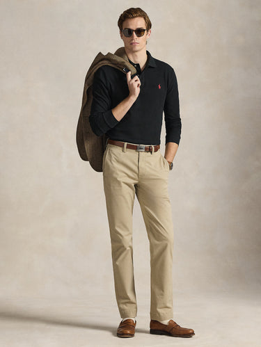 Polo Langarm Custom Slim Fit Schwarz