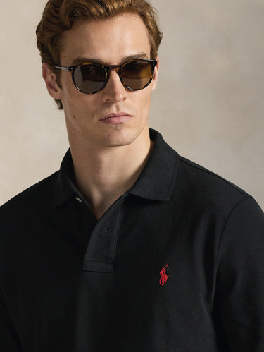 Polo Langarm Custom Slim Fit Schwarz