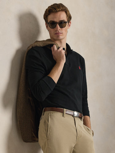 Polo Langarm Custom Slim Fit Schwarz