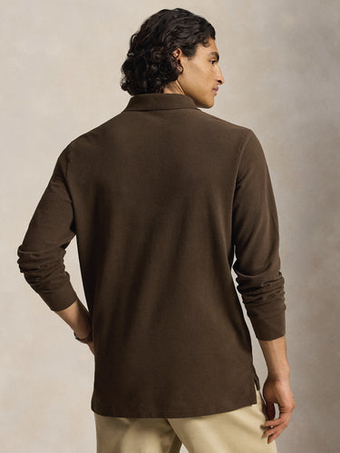 Polo Manica Lunga Custom Slim Fit Marrone