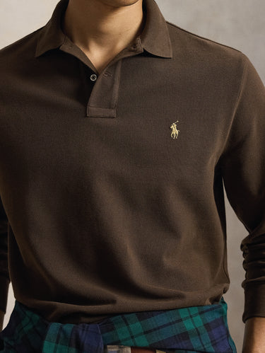 Polo Manica Lunga Custom Slim Fit Marrone
