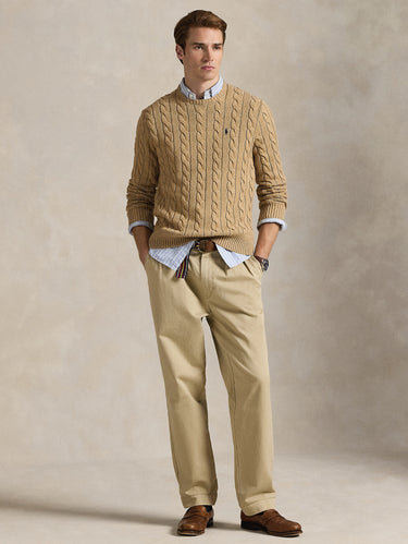 Maglia in Cotone a Trecce Cammello