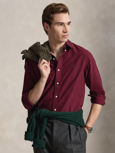 Camicia Oxford Custom Fit Tinta in Capo Bordeaux