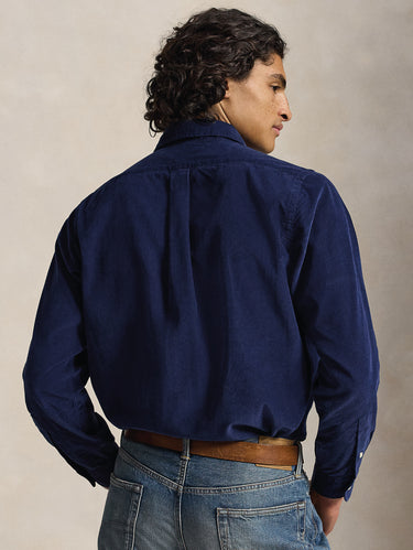 Camicia in Velluto a Coste Custom Fit Blu