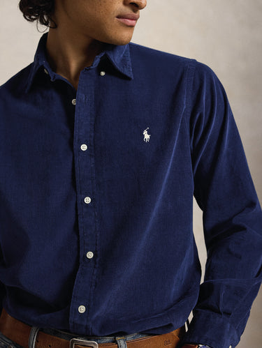 Camicia in Velluto a Coste Custom Fit Blu