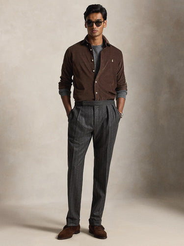 Camicia in Velluto a Coste Custom Fit Marrone