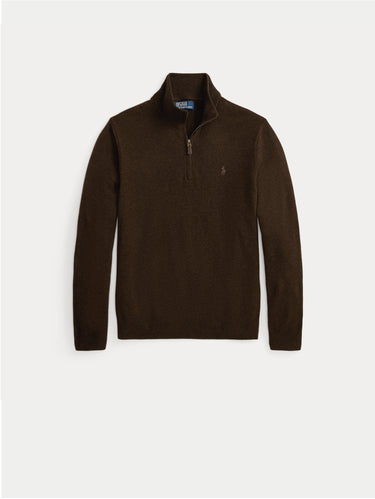 Maglia con Mezza Zip in Lana Marrone