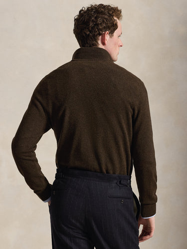 Maglia con Mezza Zip in Lana Marrone