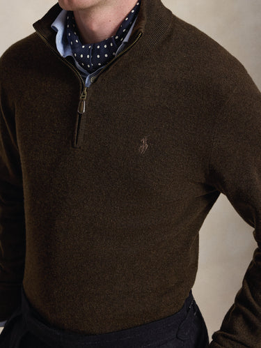 Maglia con Mezza Zip in Lana Marrone
