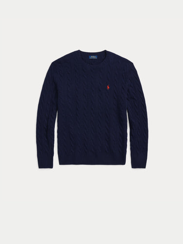 Maglia Girocollo in Misto Cashmere a Trecce Blu