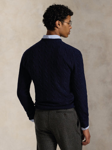 Maglia Girocollo in Misto Cashmere a Trecce Blu