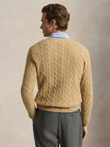 Maglia in Lana e Cashmere a Trecce Cammello