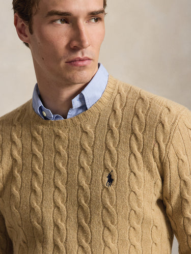 Maglia in Lana e Cashmere a Trecce Cammello
