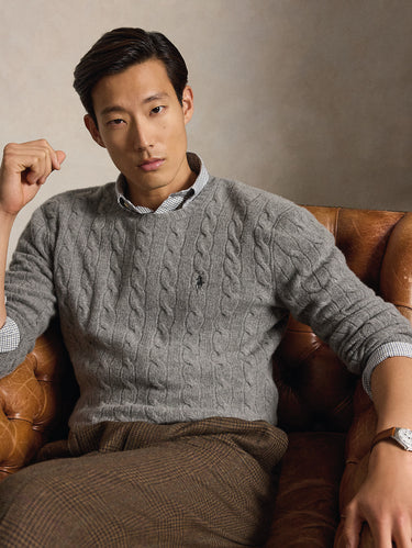 Maglia in Lana e Cashmere a Trecce Grigio