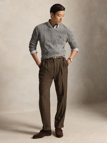 Maglia in Lana e Cashmere a Trecce Grigio