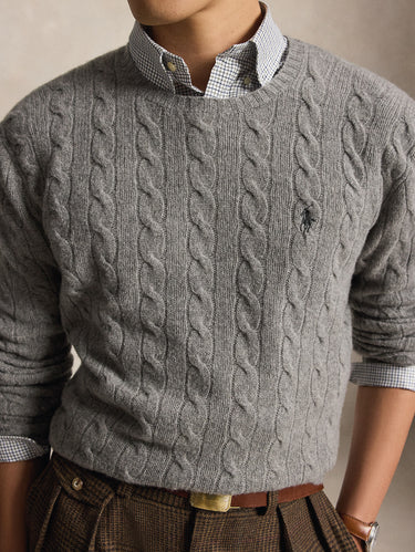 Maglia in Lana e Cashmere a Trecce Grigio