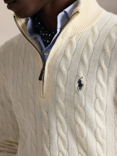 Maglia Mezza Zip a Trecce Crema